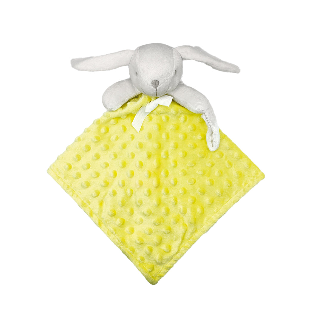 Doudou lapin avec attache tétine jaune